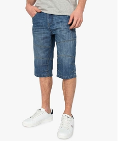 pantacourt homme en jean avec surpiqures bleu shorts et bermudas7609001_1