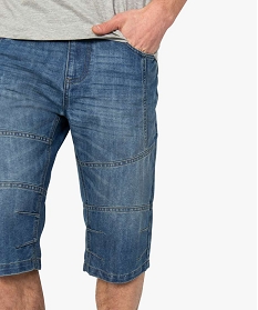 pantacourt homme en jean avec surpiqures bleu shorts et bermudas7609001_2