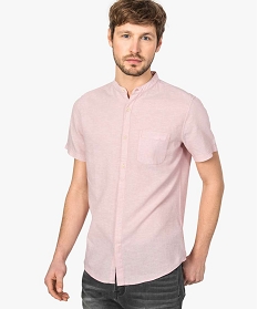 chemise homme en lin a manches courtes et col mao rose chemise manches courtes7613901_1
