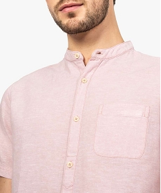 chemise homme en lin a manches courtes et col mao rose chemise manches courtes7613901_2