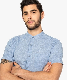 chemise homme en lin a manches courtes et col mao bleu chemise manches courtes7614001_2