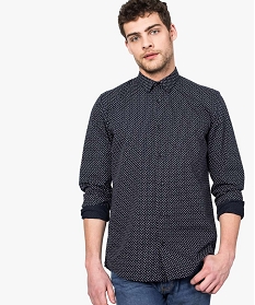chemise homme coupe regular a petit motifs all over bleu chemise manches longues7616101_1