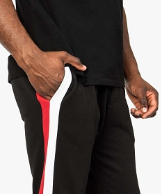 pantalon de jogging homme avec bandes bicolores sur les cotes noir7617701_2