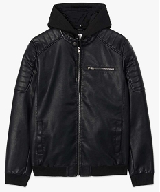 blouson homme biker imitation cuir a capuche jersey amovible noir manteaux et blousons7619501_4