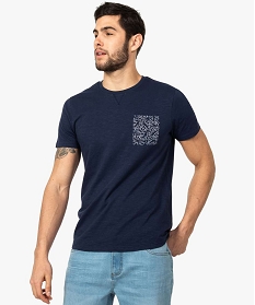 tee-shirt homme a poche poitrine imprimee jungle en coton bio bleu7629901_1
