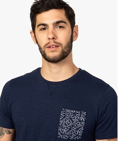 tee-shirt homme a poche poitrine imprimee jungle en coton bio bleu7629901_2