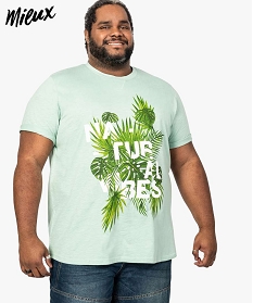 tee-shirt homme en coton bio avec motifs feuillage vert7631601_1