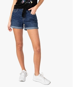 short en jean pour femme avec revers cousus bleu shorts7634501_1