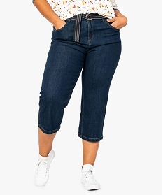 pantacourt femme en jean large avec ceinture bicolore bleu pantalons et jeans7645801_1