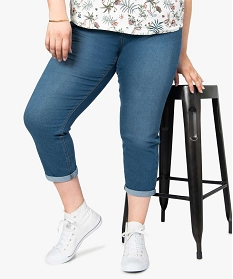 GEMO Pantacourt femme grande taille coupe slim en denim stretch bleu vif