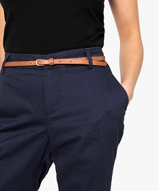 pantalon femme en toile unie avec fine ceinture bleu pantalons7653401_2
