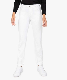 pantalon femme en toile unie 4 poches coupe regular blanc7654001_1
