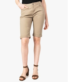 bermuda femme uni en toile extensible brun shorts7658301_1