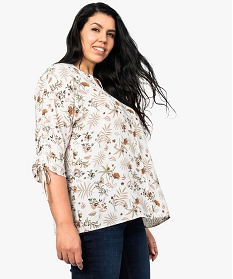 chemise femme fleurie et fluide en polyester recycle beige7661801_1