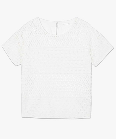 tee-shirt femme en dentelle ajouree sur lavant blanc7662901_4