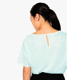 tee-shirt femme en dentelle ajouree sur lavant vert7663001_3