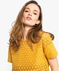 blouse femme en dentelle ajouree sur lavant jaune blouses7663201_2