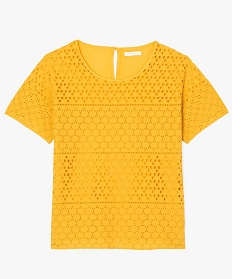 tee-shirt femme en dentelle ajouree sur lavant jaune7663201_4