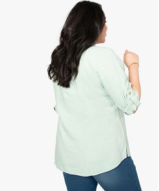 chemise femme en lin melange a manches 34 retroussables vert chemisiers et blouses7665001_3
