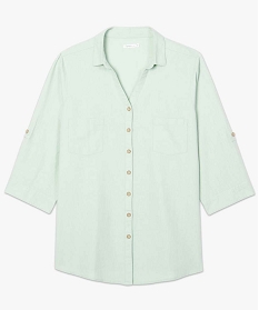 chemise femme en lin melange a manches 34 retroussables vert chemisiers et blouses7665001_4