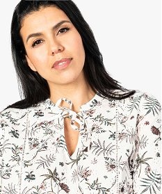 tunique femme en broderie anglaise imprime fleuri a manches 34 imprime chemisiers et blouses7667701_2