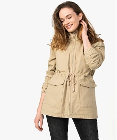 manteau femme a capuche avec doublure sherpa beige manteaux7675101_1