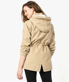 manteau femme a capuche avec doublure sherpa beige manteaux7675101_3