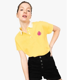polo femme en coton pique avec col raye et broderie poitrine jaune tee-shirts tops et debardeurs7676101_1