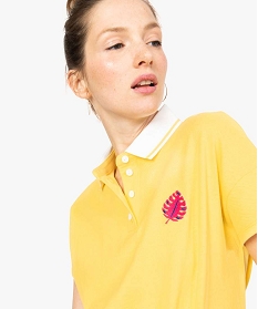 polo femme en coton pique avec col raye et broderie poitrine jaune tee-shirts tops et debardeurs7676101_2