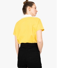 polo femme en coton pique avec col raye et broderie poitrine jaune tee-shirts tops et debardeurs7676101_3