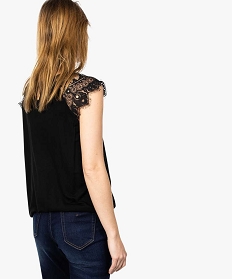 tee-shirt femme en viscose avec epaules en dentelle noir t-shirts manches courtes7681301_3