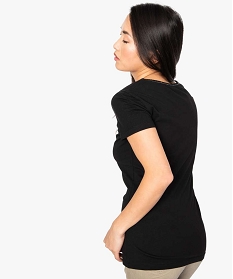 tee-shirt femme stretch col v finition dentelee surpiquee noir t-shirts manches courtes7681601_3