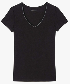 tee-shirt femme stretch col v finition dentelee surpiquee noir t-shirts manches courtes7681601_4