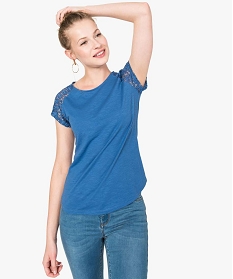 tee-shirt femme a manches courtes en dentelle bleu7683301_1