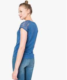 tee-shirt femme a manches courtes en dentelle bleu7683301_3