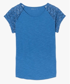 tee-shirt femme a manches courtes en dentelle bleu7683301_4