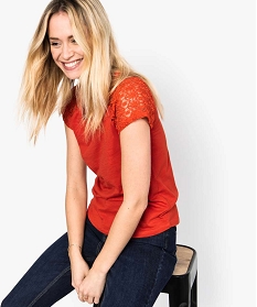 tee-shirt femme a manches courtes en dentelle rouge7683501_1