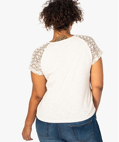 tee-shirt femme a manches courtes avec epaules en dentelle beige7683601_3