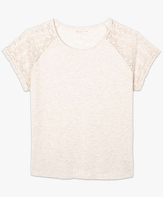 tee-shirt femme a manches courtes avec epaules en dentelle beige7683601_4