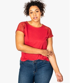 tee-shirt femme a manches courtes avec epaules en dentelle rose tee shirts tops et debardeurs7683701_1
