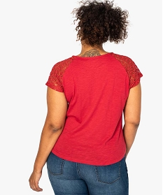 tee-shirt femme a manches courtes avec epaules en dentelle rose tee shirts tops et debardeurs7683701_3