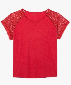 tee-shirt femme a manches courtes avec epaules en dentelle rose tee shirts tops et debardeurs7683701_4