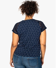 tee-shirt femme a motifs avec manches courtes en dentelle bleu7683901_3