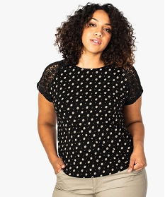 tee-shirt femme a motifs avec manches courtes en dentelle noir7684001_1