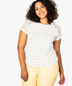 tee-shirt femme a motifs avec manches courtes en dentelle blanc7684101_1