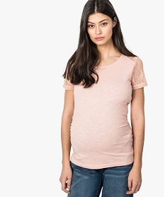 tee-shirt de grossesse en coton bio avec manches en dentelle rose t-shirts manches courtes7684601_1