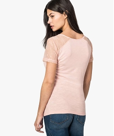 tee-shirt de grossesse avec manches et epaules en dentelle en coton bio rose7684601_3