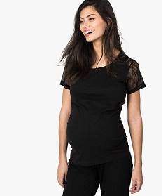 tee-shirt de grossesse avec manches et epaules en dentelle en coton bio noir7684701_1