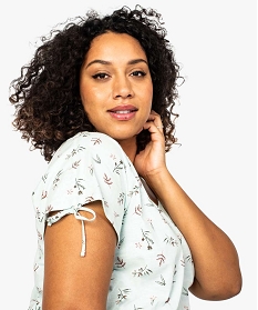 tee-shirt femme a motif col v et liens coulissants en coton bio imprime t-shirts manches courtes7685001_2