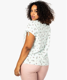 tee-shirt femme a motif col v et liens coulissants en coton bio imprime t-shirts manches courtes7685001_3